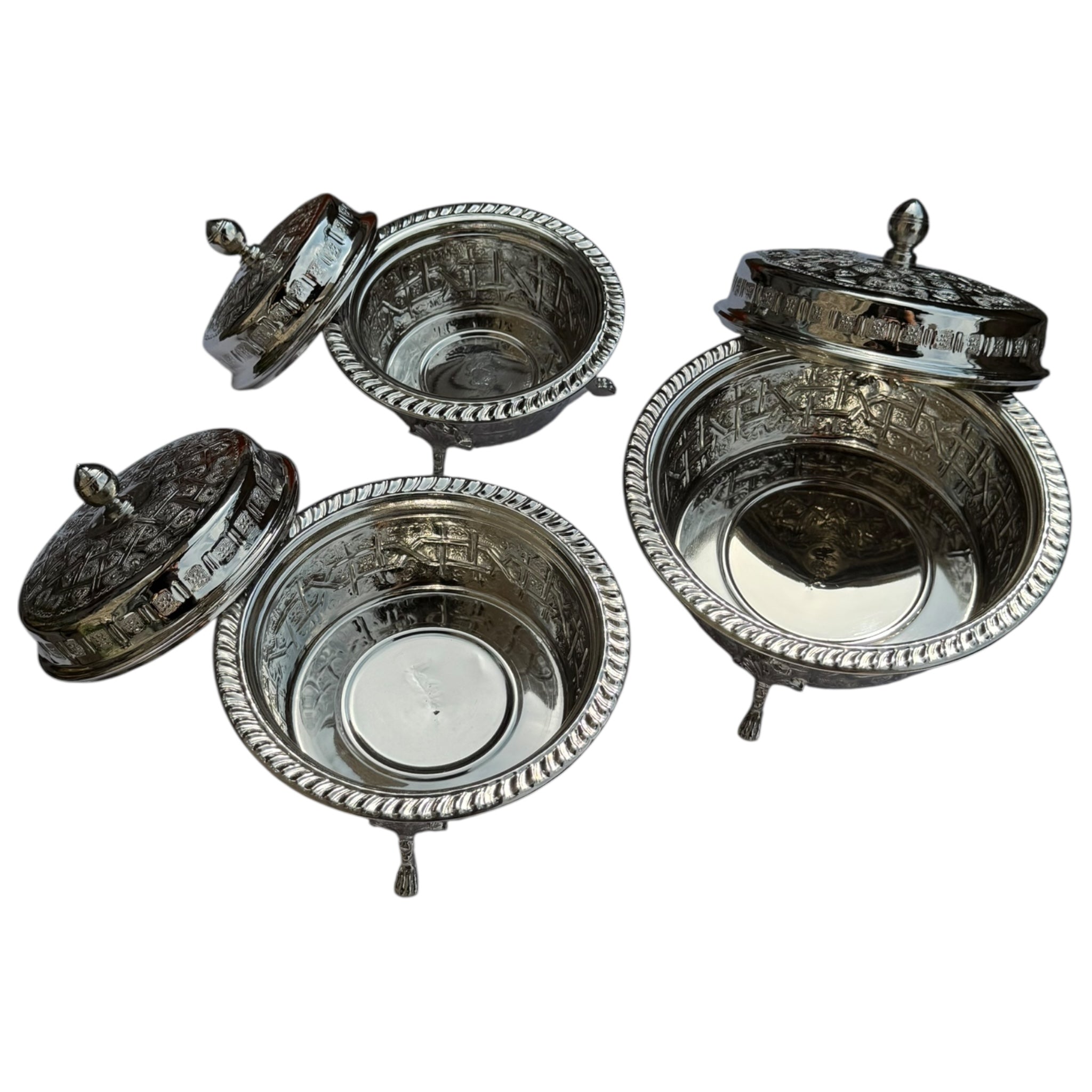 Traditional Moroccan Tea Preparation Set - Set of 3 Silver Bowls