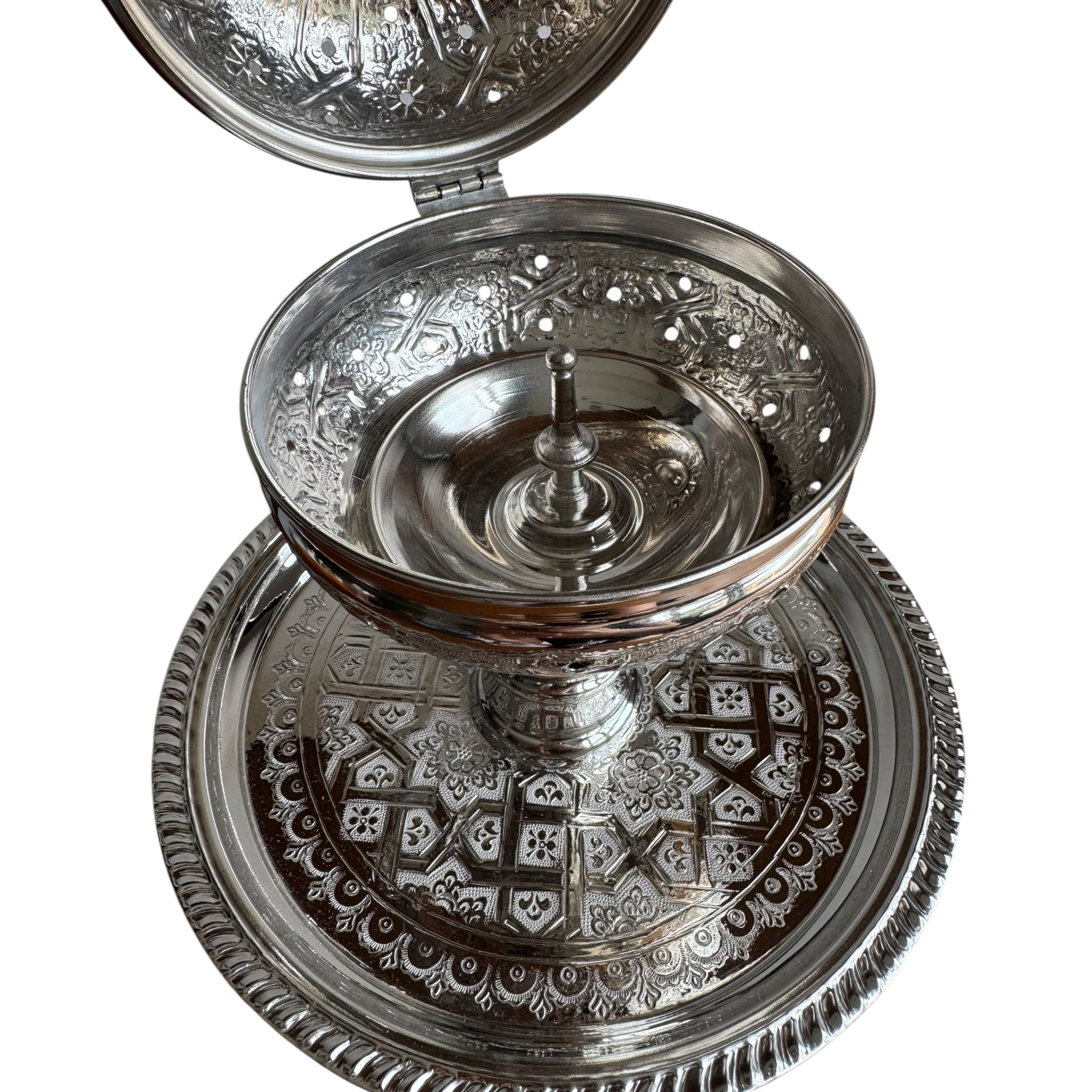 Artisanal Moroccan Silver Incense Burner (Mabkhara) - Vintage Style