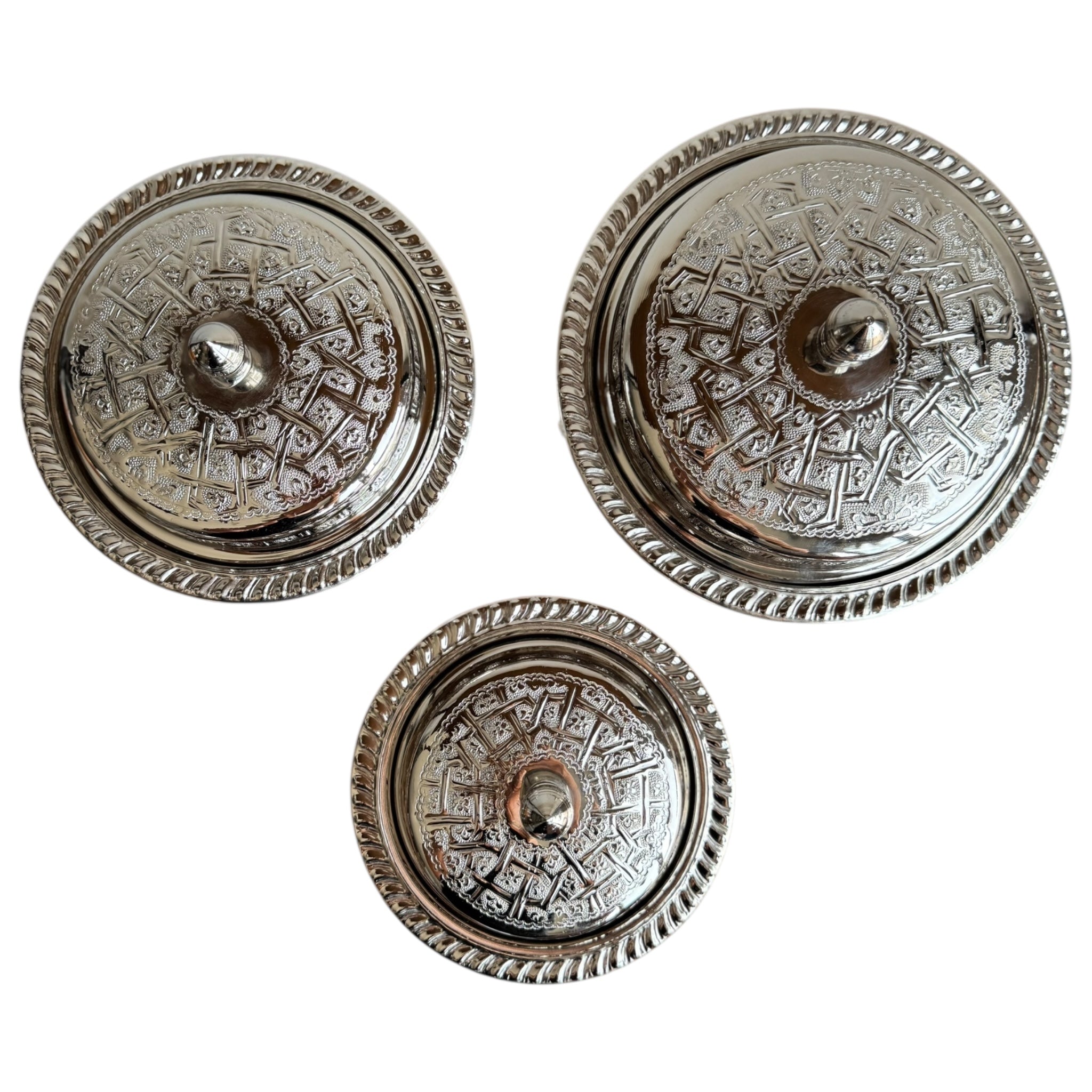Traditional Moroccan Tea Preparation Set - Set of 3 Silver Bowls