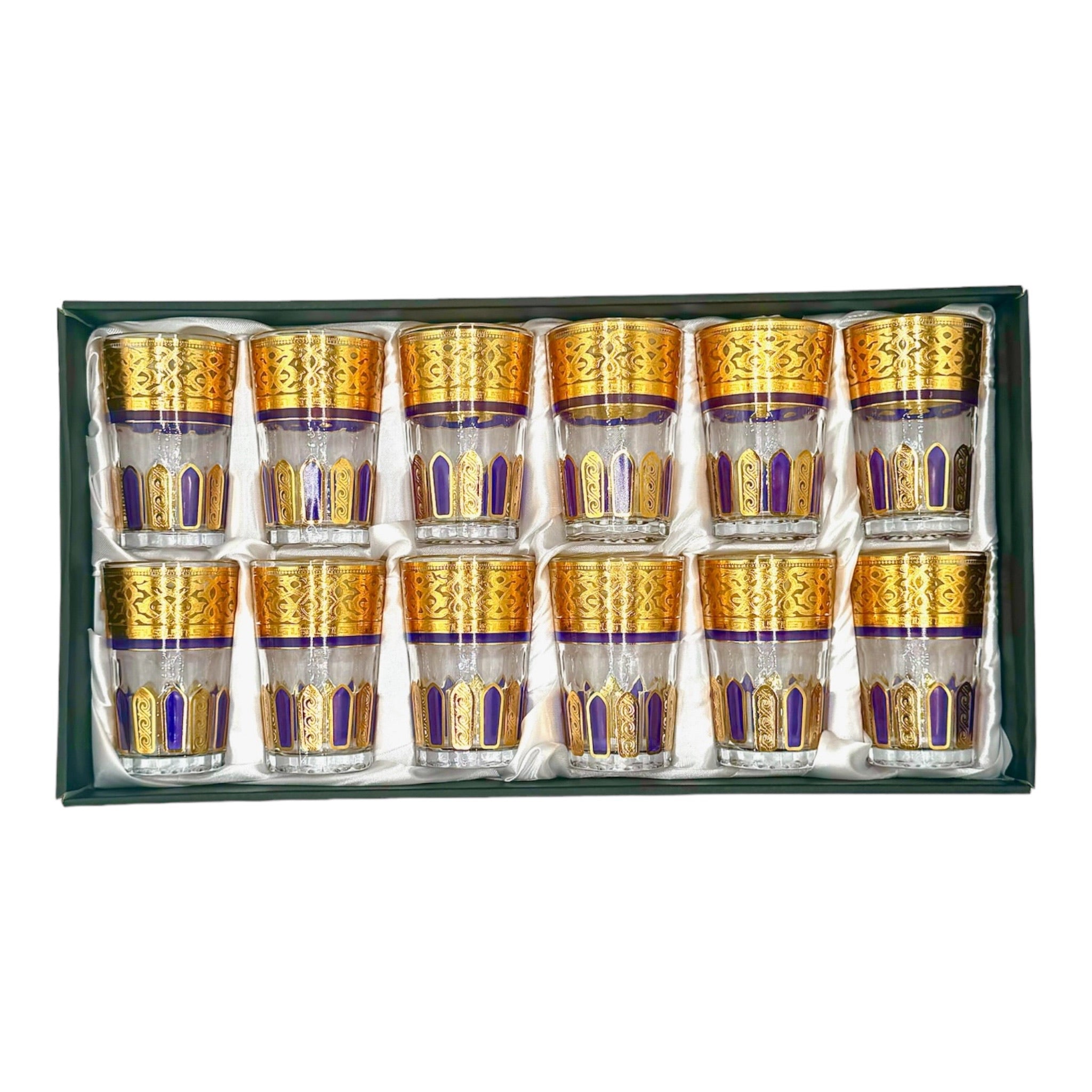Purple & Gold Lux Moroccan Tea Glasses - Set of 12