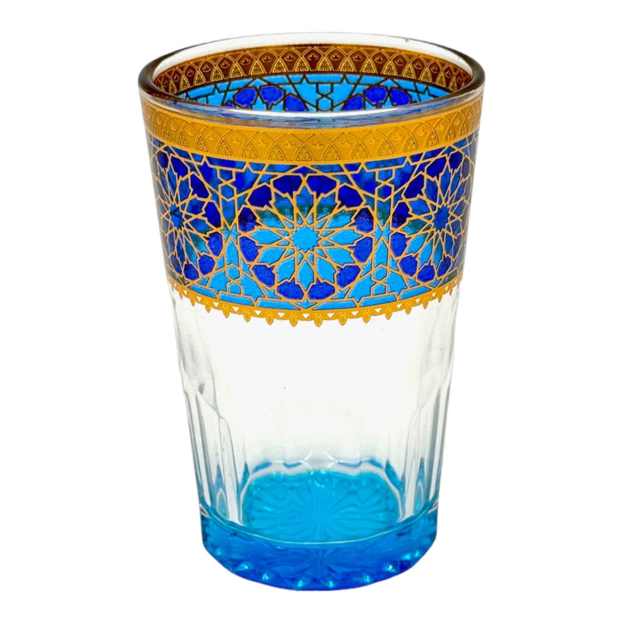 moroccan tea glasses blue and gold 