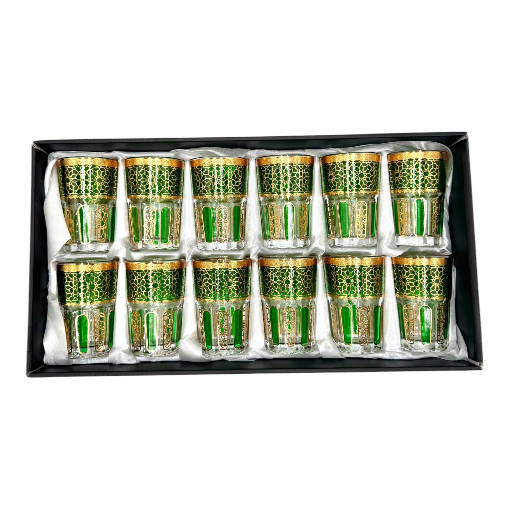 Green & Gold Lux Moroccan Tea Glasses - Set of 12