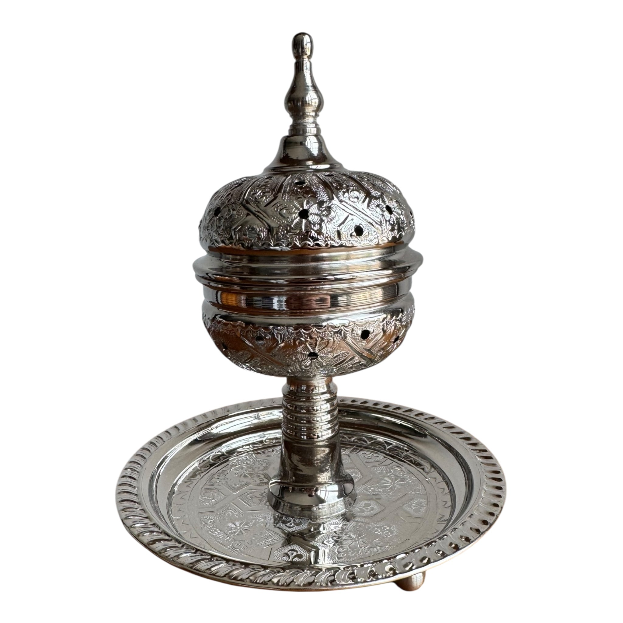 Artisanal Moroccan Silver Incense Burner (Mabkhara) - Vintage Style