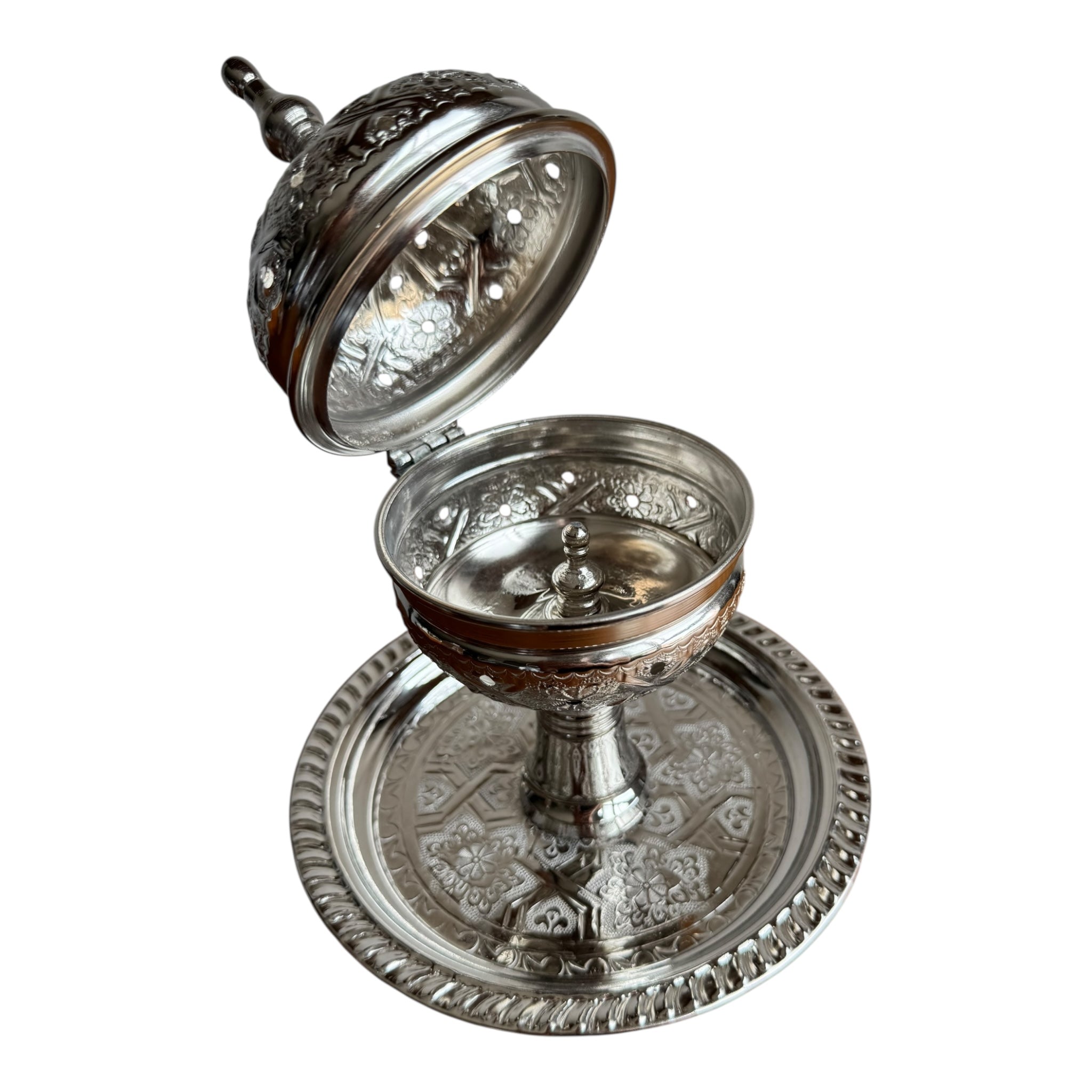Artisanal Moroccan Silver Incense Burner (Mabkhara) - Vintage Style