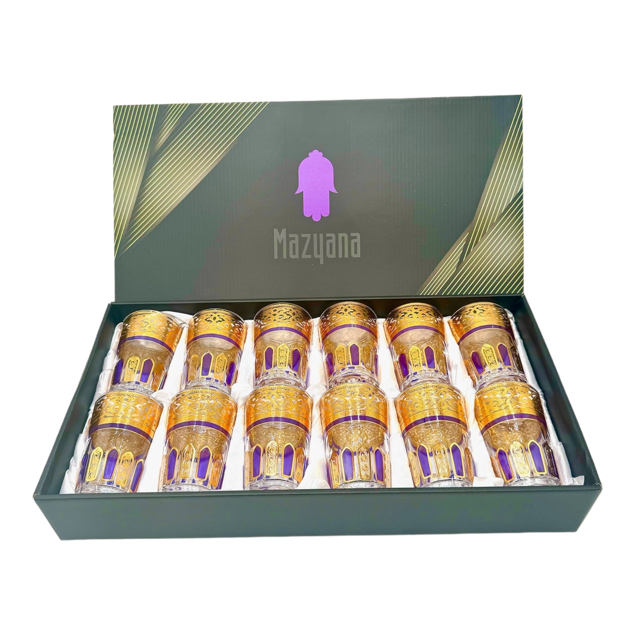 Purple & Gold Lux Moroccan Tea Glasses - Set of 12