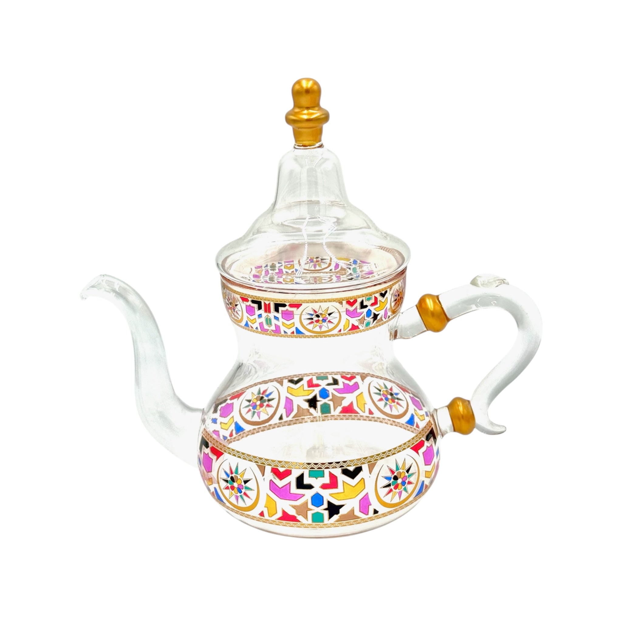 PERFECTLY IMPERFECT SALE - Multicolor Glass Teapot With 6 Tea Glasses