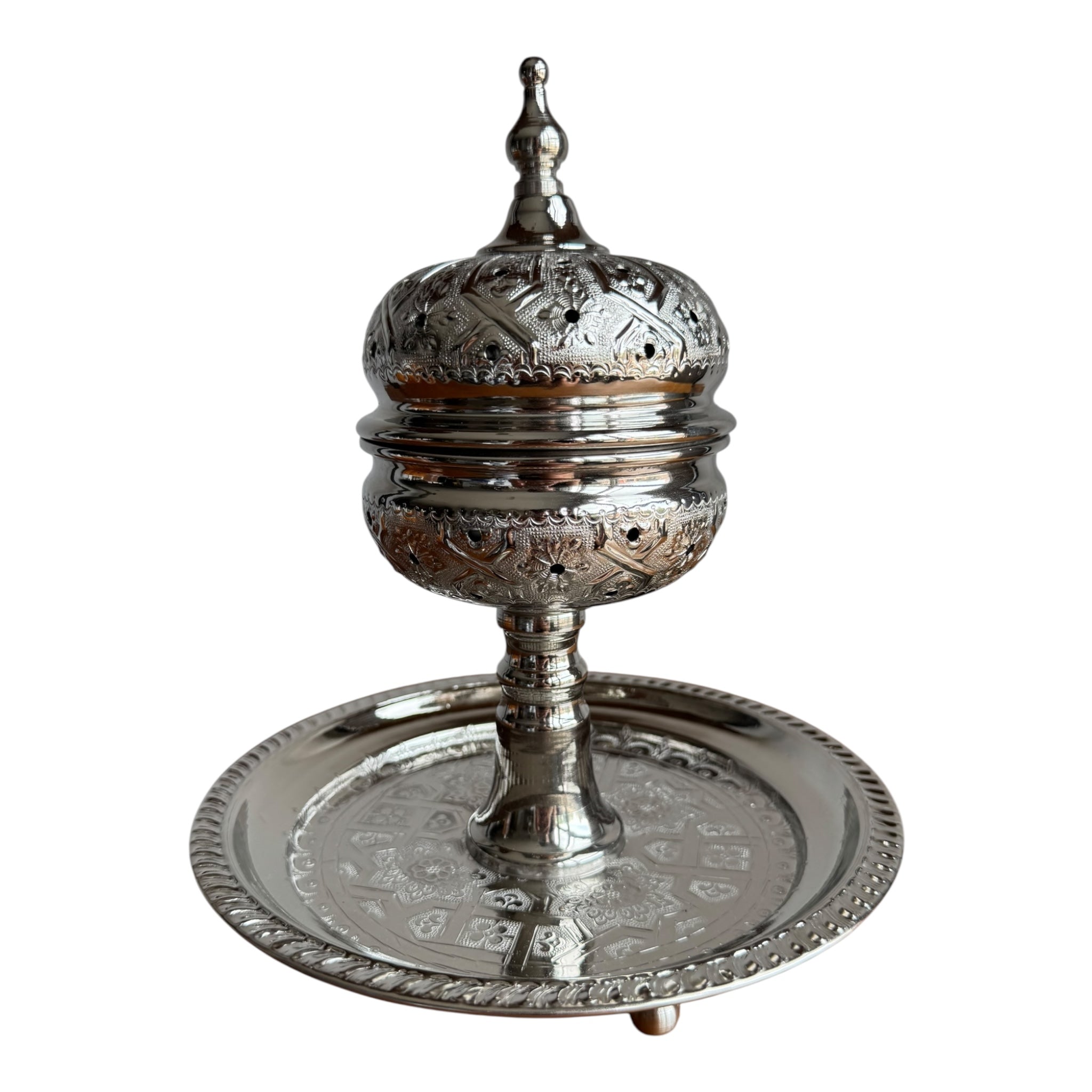 Artisanal Moroccan Silver Incense Burner (Mabkhara) - Vintage Style