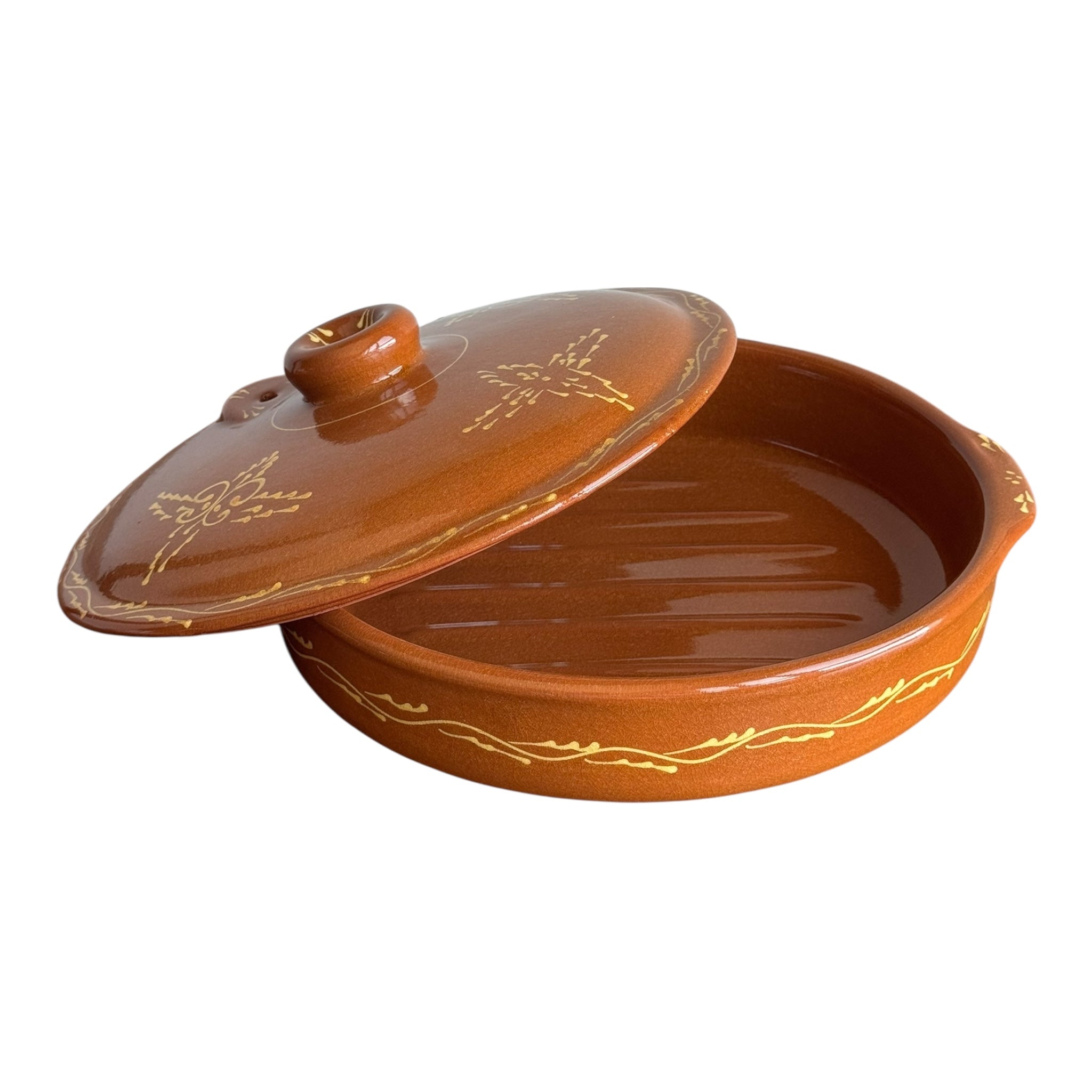 Northern Moroccan Style Glazed Clay Tagra With Lid - 30cm