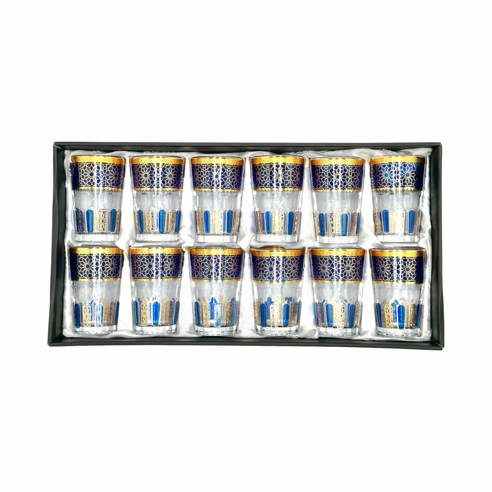 Dark Blue & Gold Lux Moroccan Tea Glasses - Set of 12