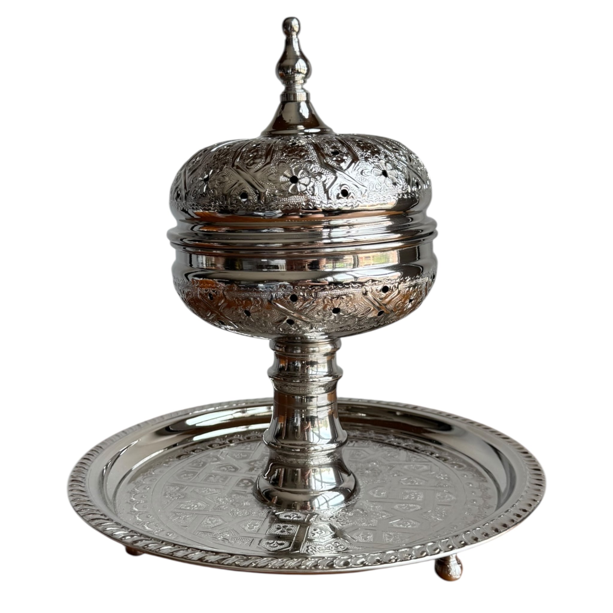 Artisanal Moroccan Silver Incense Burner (Mabkhara) - Vintage Style