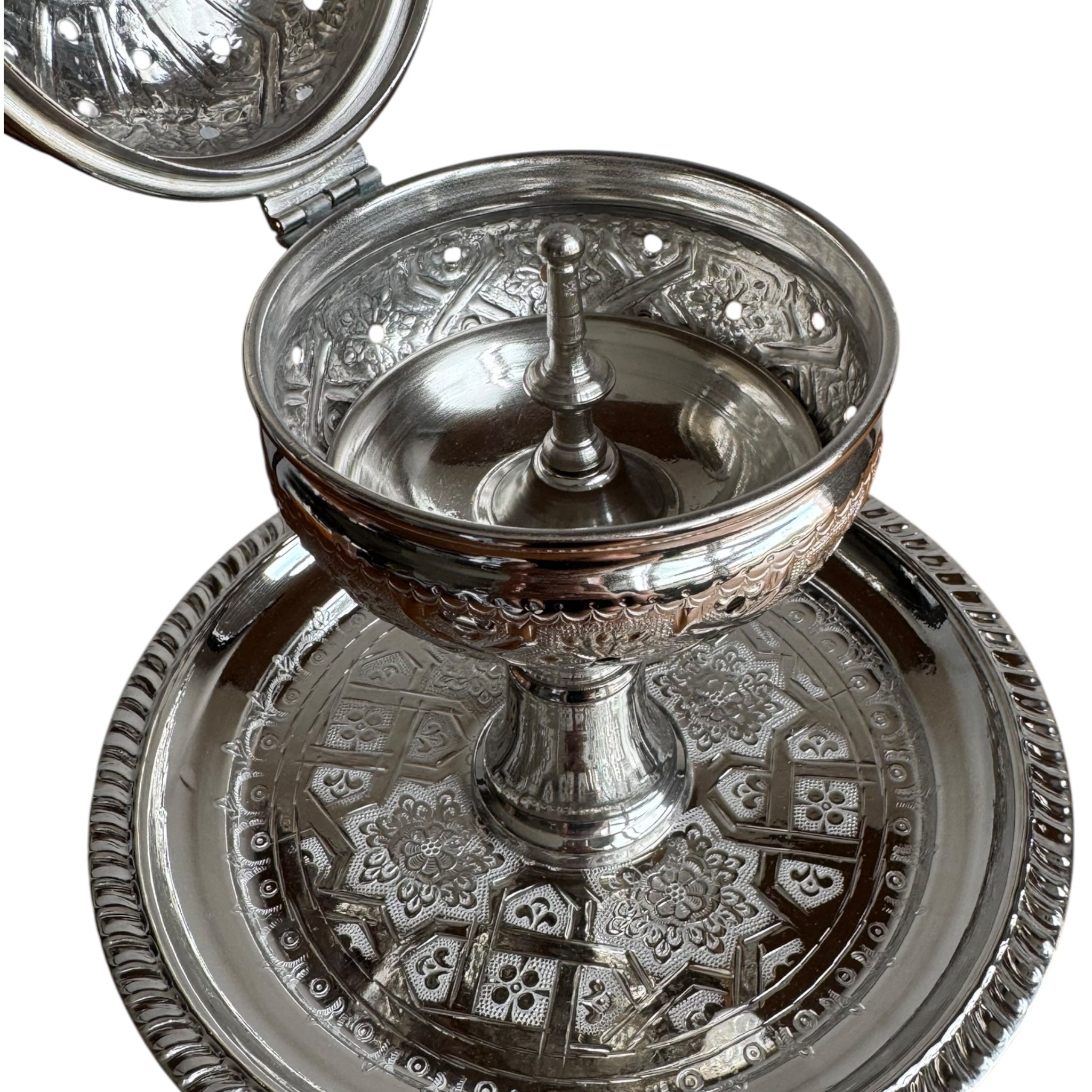 Artisanal Moroccan Silver Incense Burner (Mabkhara) - Vintage Style