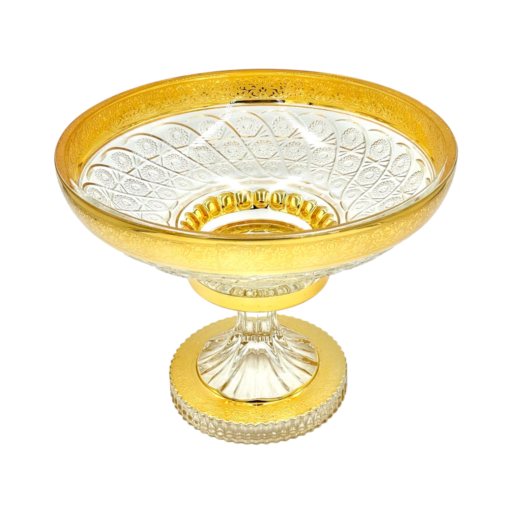 Ornate Glass & Gold Decorative Serving Bowl By Mazyana